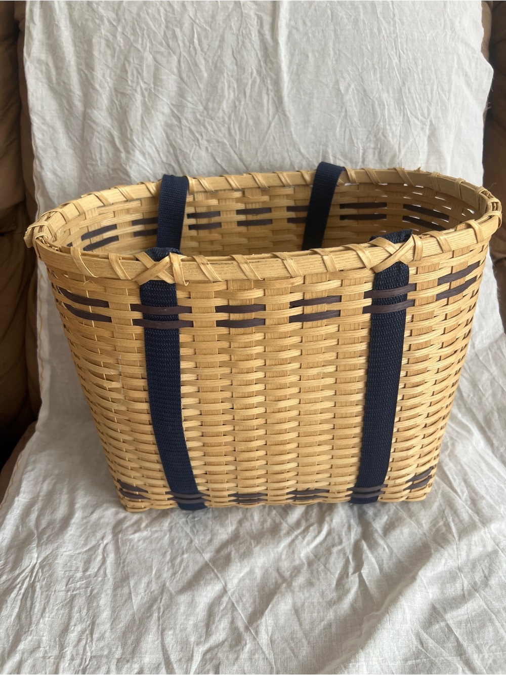 Vintage Baskerville 2 Strap Wood Woven Basket
